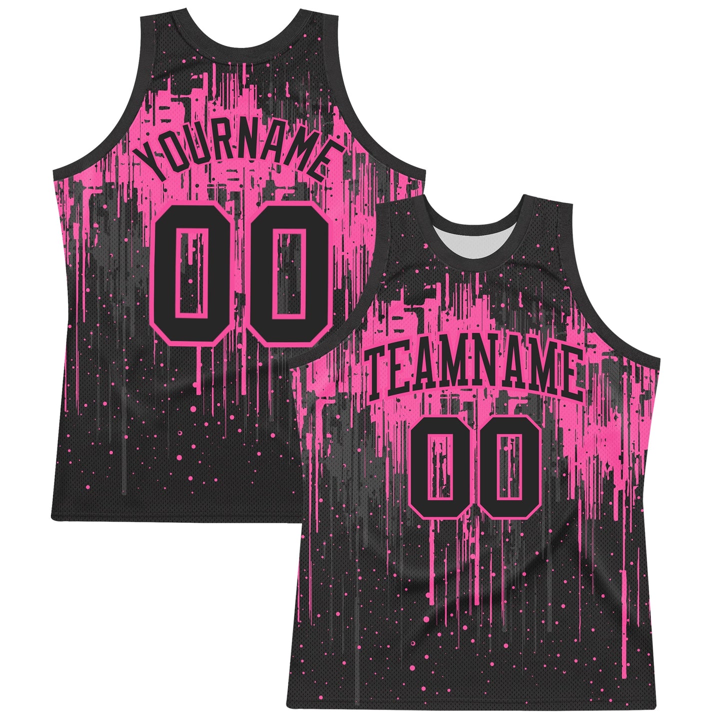 Custom Black Pink Dripping Splatter Art Round Neck Sublimation Basketball Set Jersey - Main View