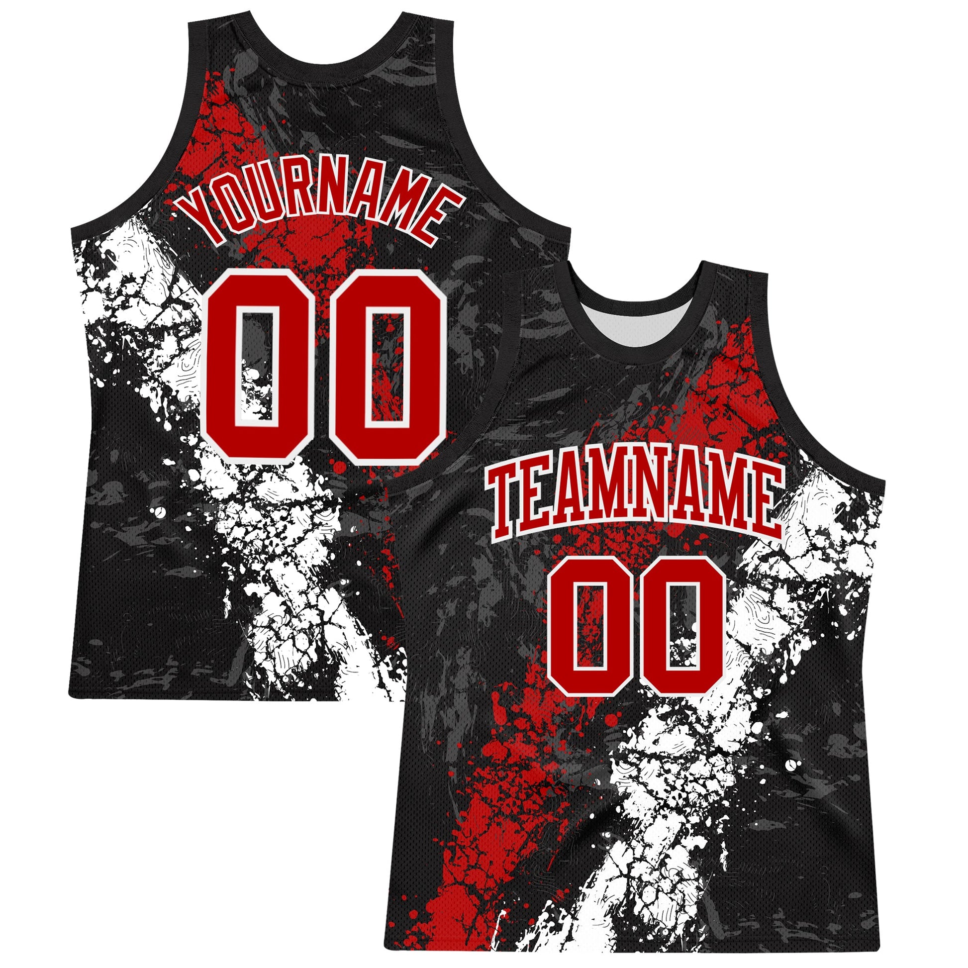 Custom Black Red-White Splash Round Neck Sublimation Basketball Set Jersey - Main View