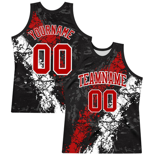 Custom Black Red-White Splash Round Neck Sublimation Basketball Set Jersey - Main View