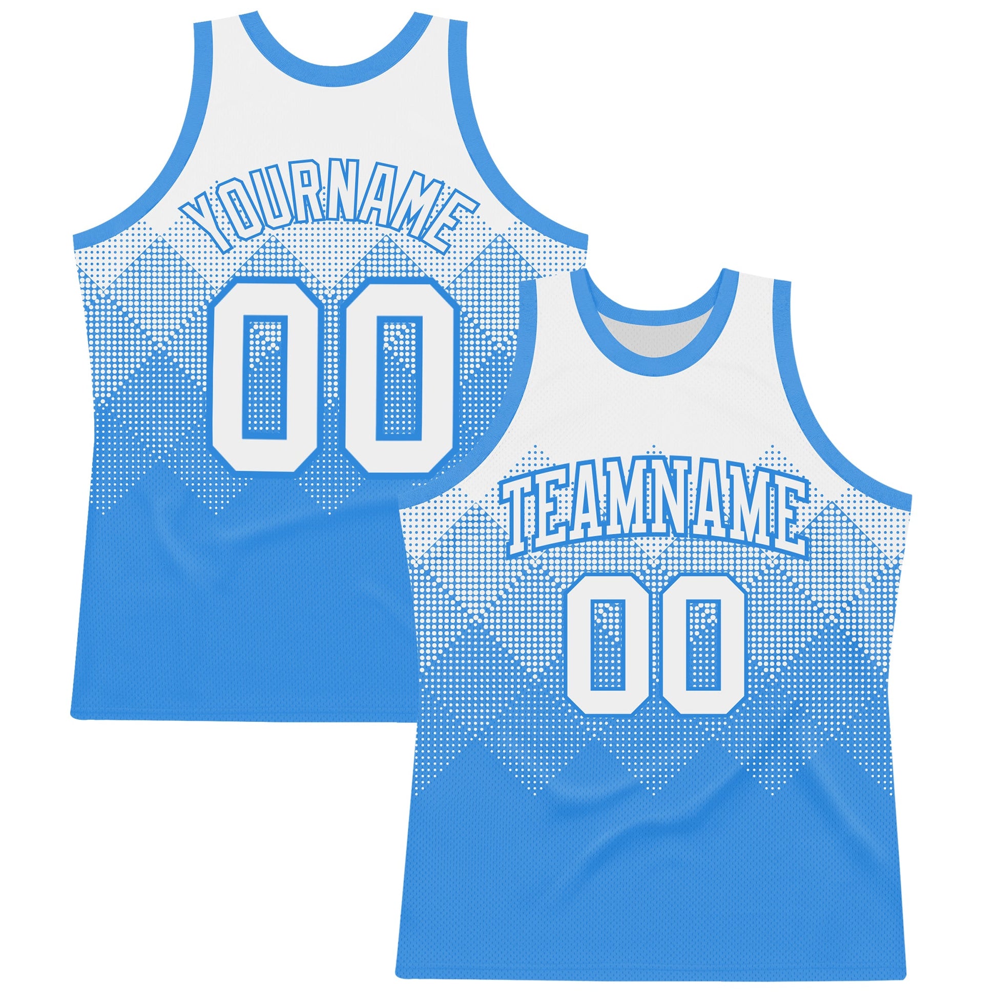 Custom White Powder Blue Gradient Square Shapes Round Neck Sublimation Basketball Set Jersey - Main View