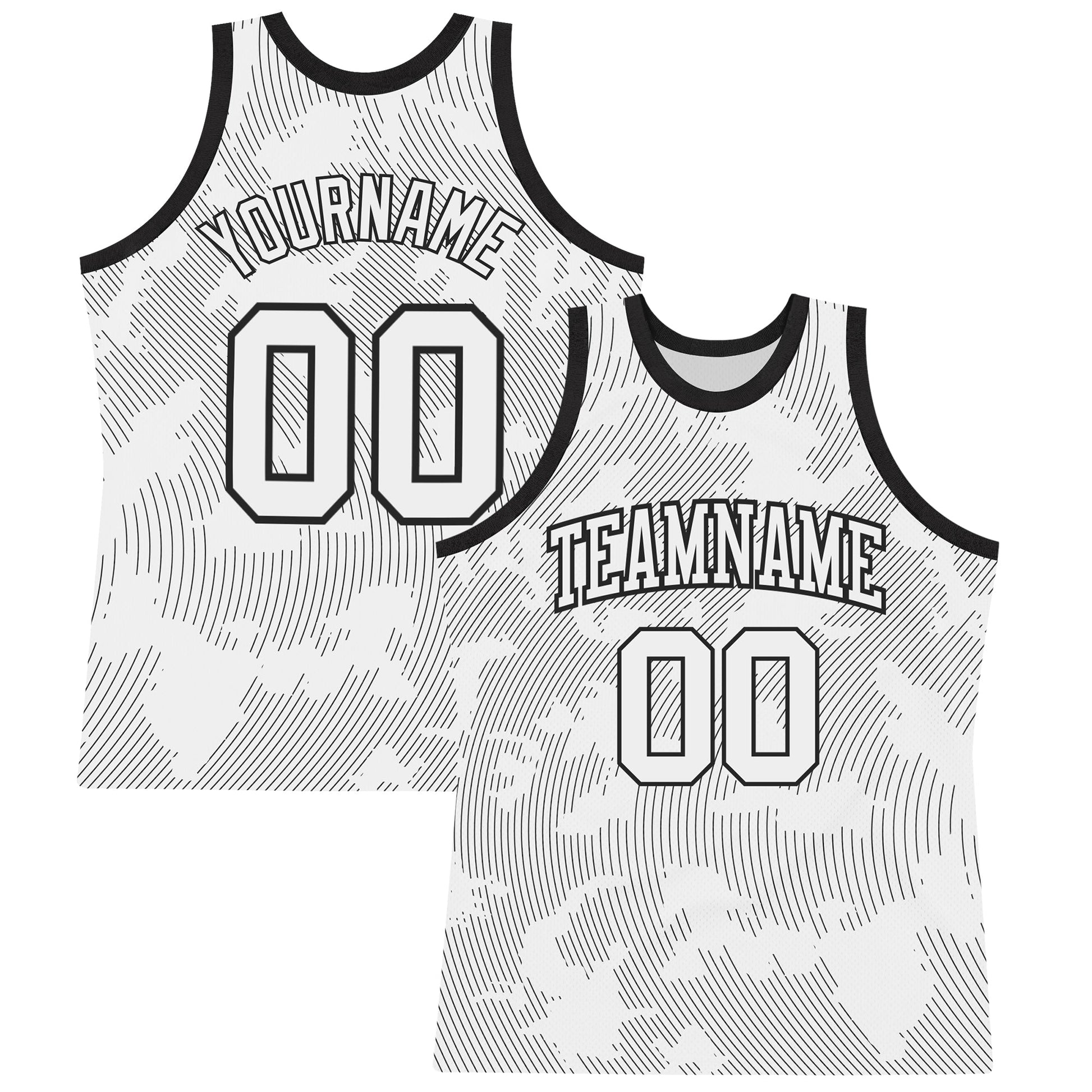 Custom White Black Curve Lines Round Neck Sublimation Basketball Set Jersey - Main View