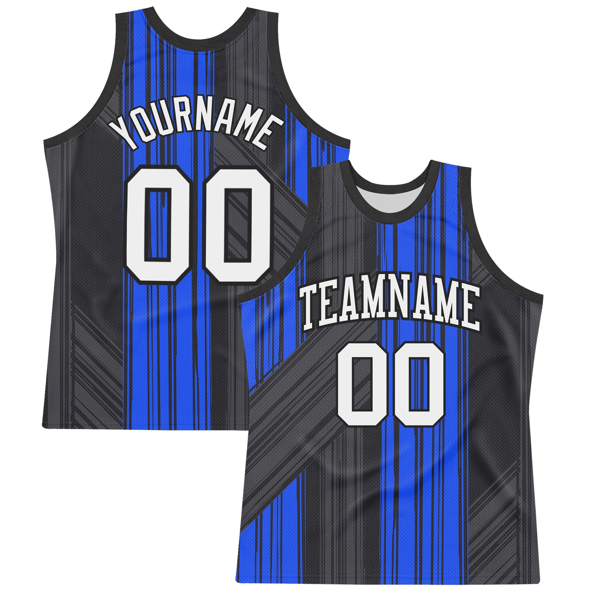 Custom Black White-Royal Line Round Neck Sublimation Basketball Set Jersey - Main View