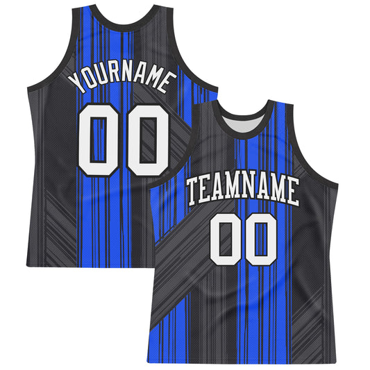 Custom Black White-Royal Line Round Neck Sublimation Basketball Set Jersey - Main View