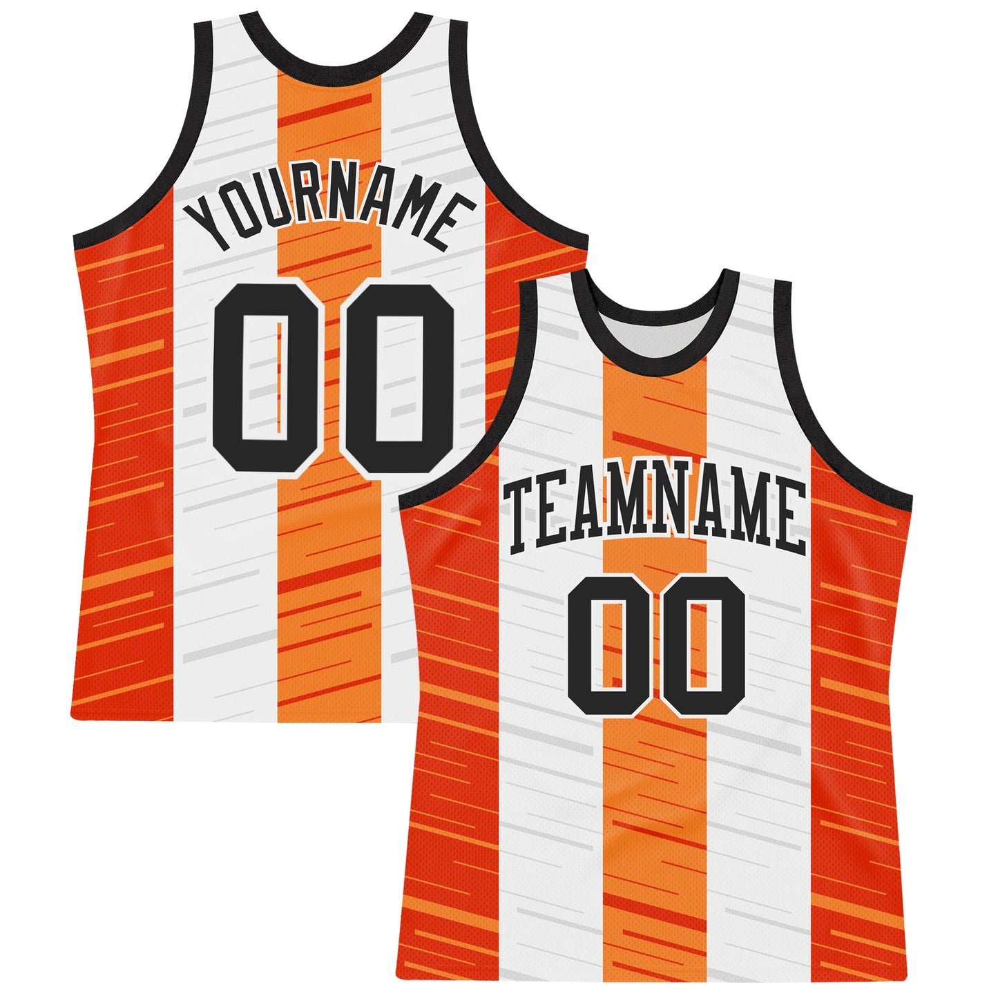 Custom White Black-Orange Line Round Neck Sublimation Basketball Set Jersey - Main View