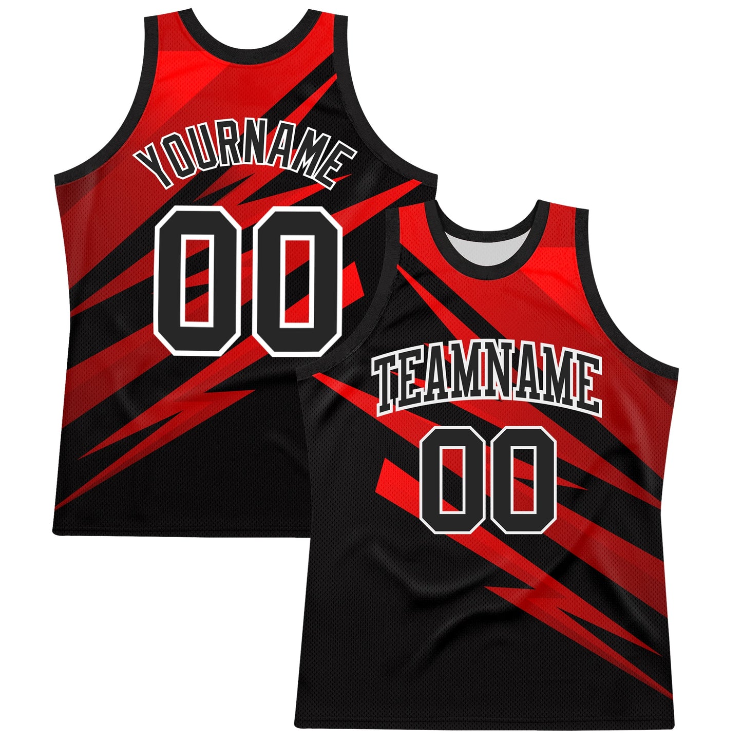 Custom Black Red-White Line Round Neck Sublimation Basketball Set Jersey - Main View