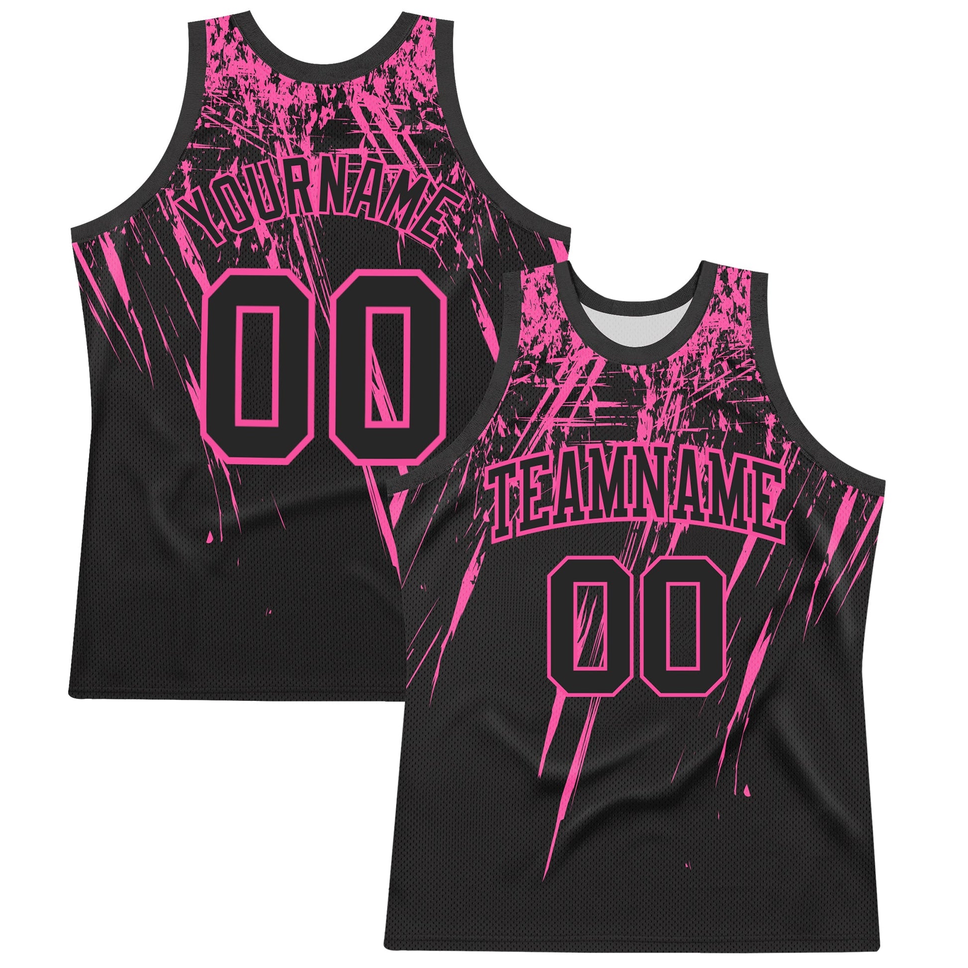 Custom Black Pink Splash Round Neck Sublimation Basketball Set Jersey - Main View