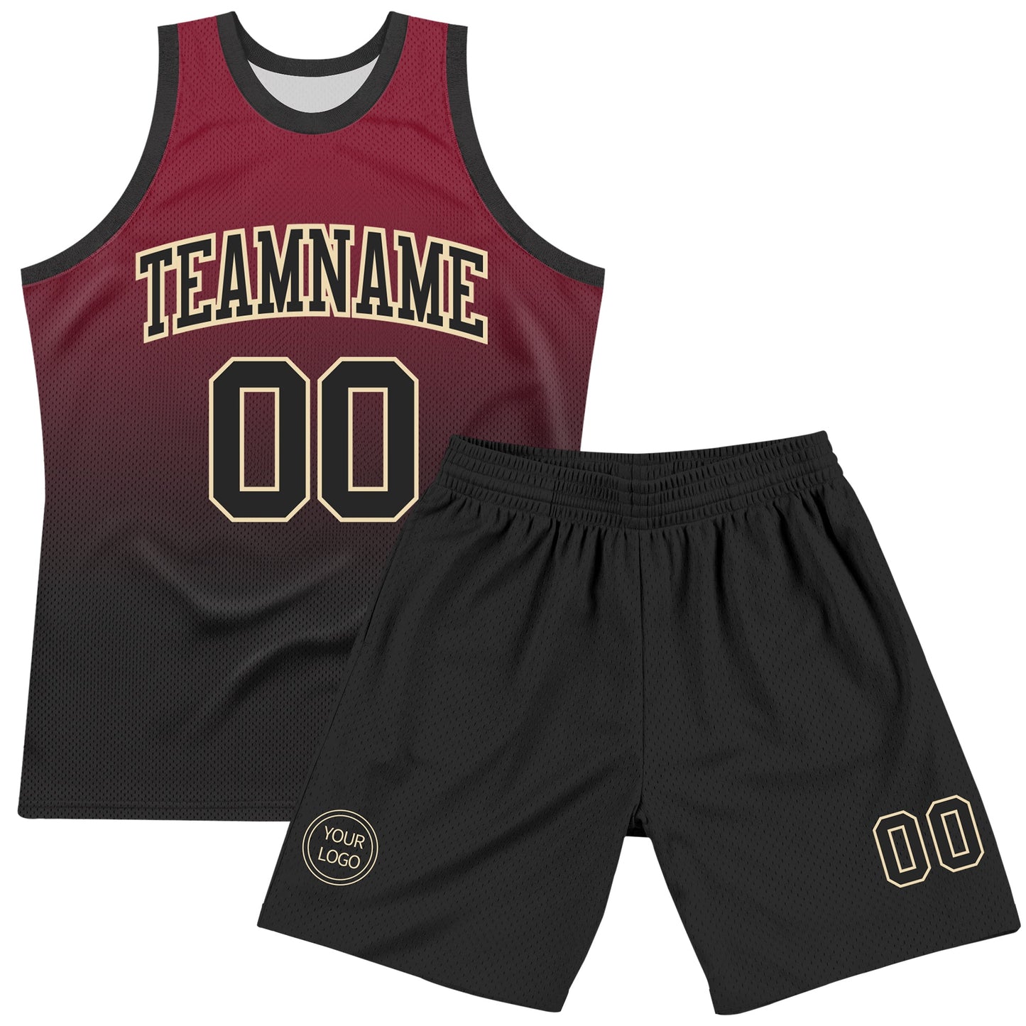 Custom Crimson Black-Cream Fade Fashion Round Neck Sublimation Basketball Set Jersey view 2