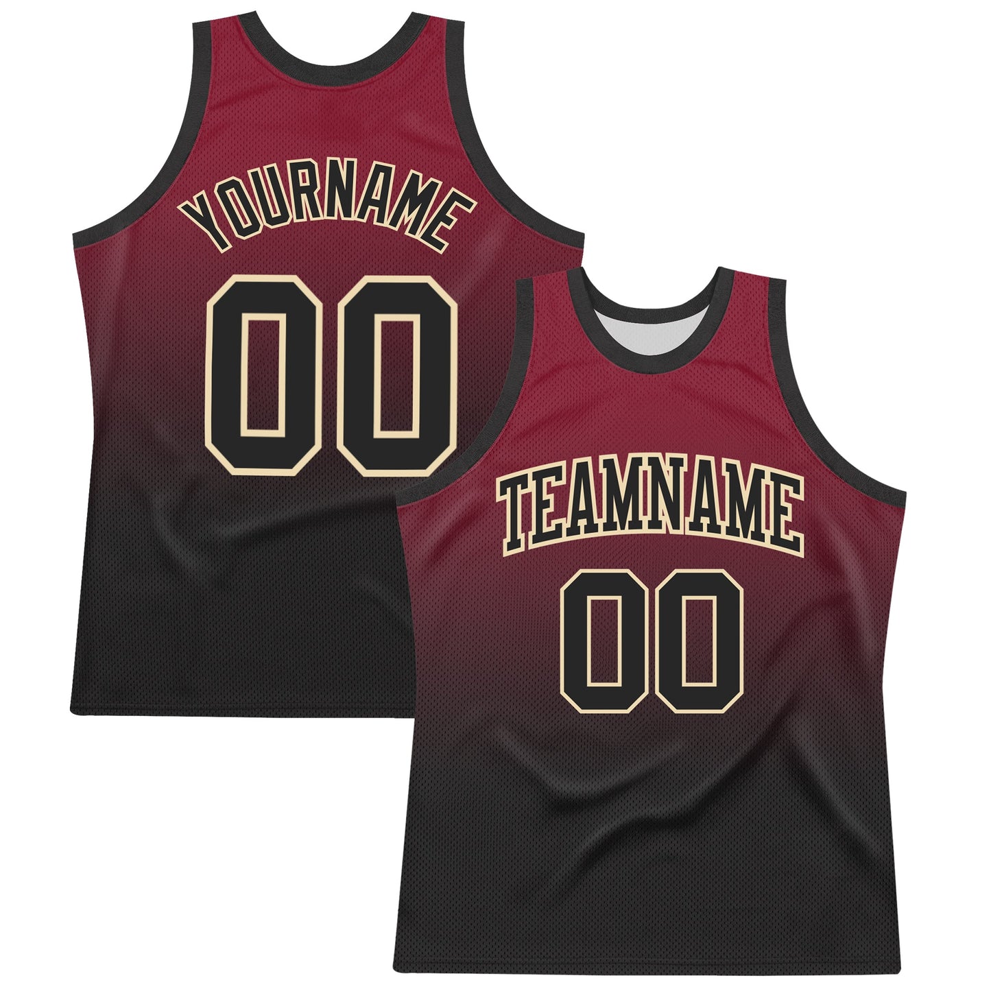 Custom Crimson Black-Cream Fade Fashion Round Neck Sublimation Basketball Set Jersey - Main View