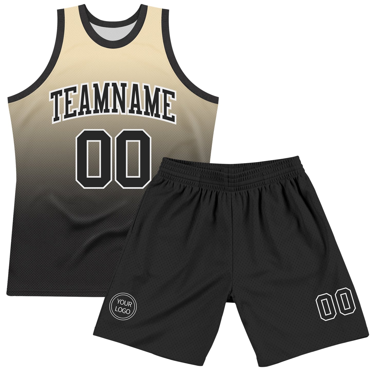 Custom Cream Black-White Fade Fashion Round Neck Sublimation Basketball Set Jersey view 2