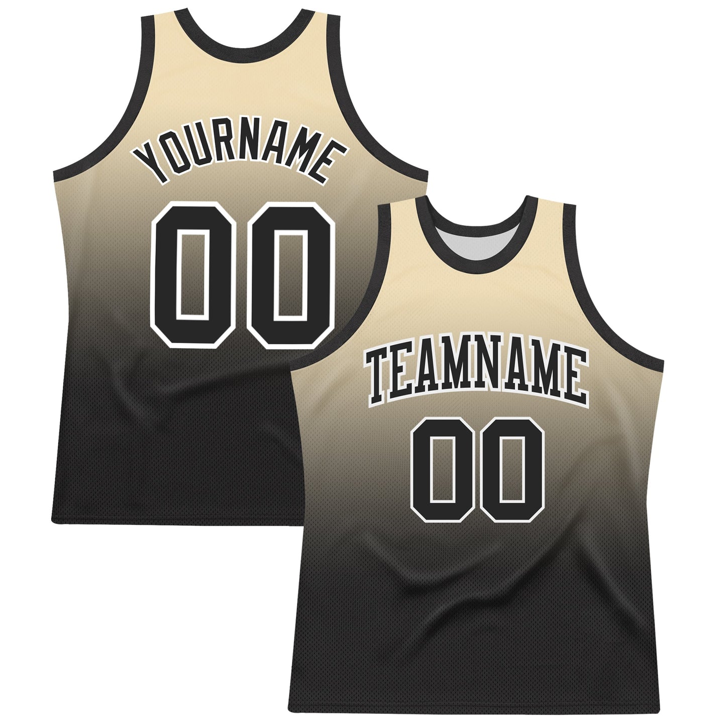Custom Cream Black-White Fade Fashion Round Neck Sublimation Basketball Set Jersey - Main View