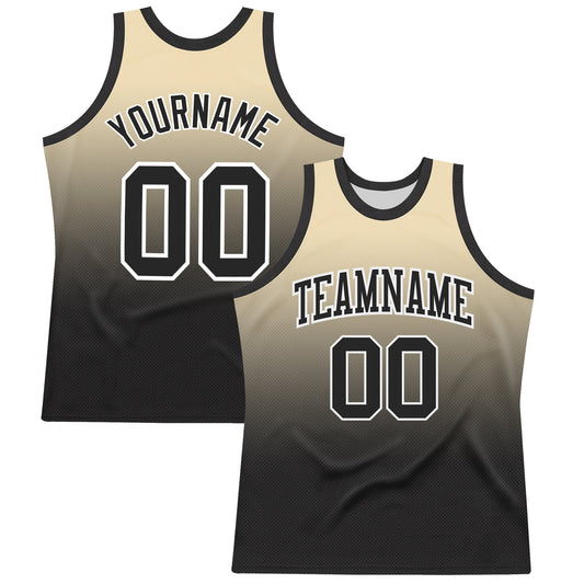 Custom Cream Black-White Fade Fashion Round Neck Sublimation Basketball Set Jersey - Main View