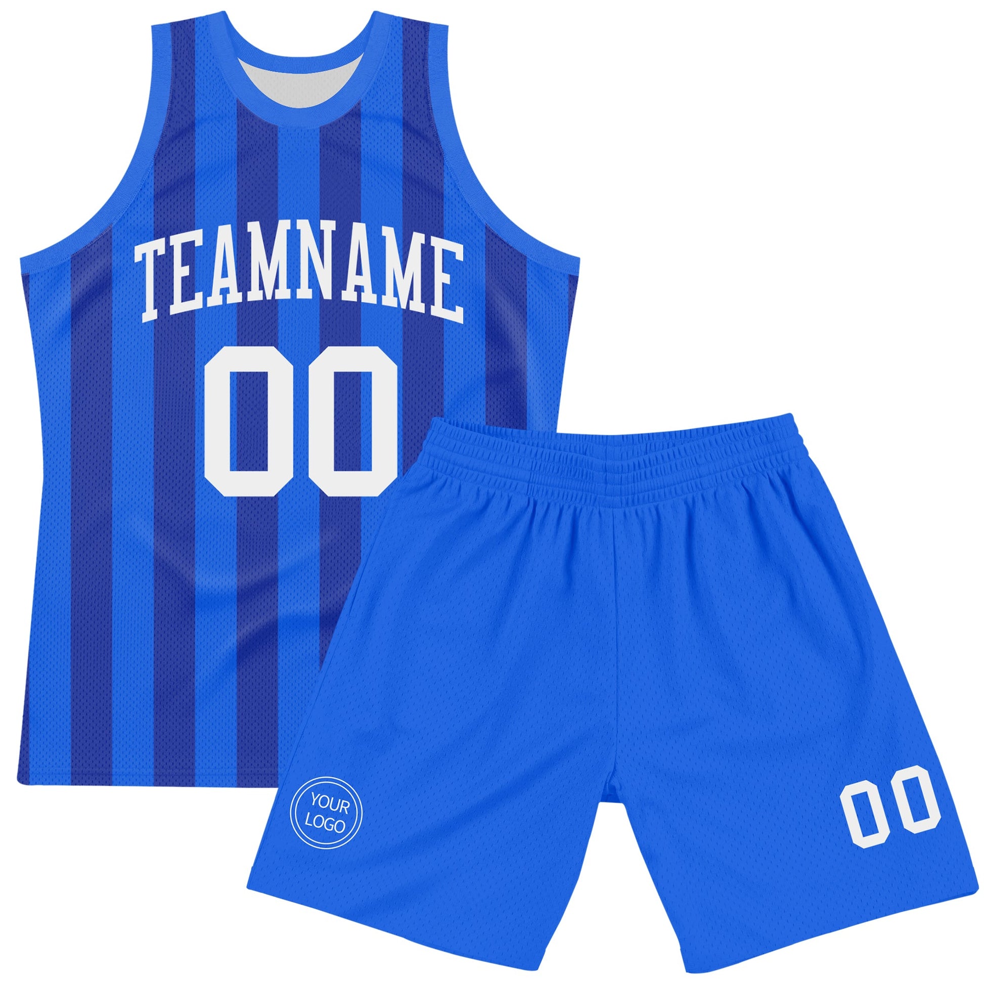 Custom Royal White Line Round Neck Sublimation Basketball Set Jersey view 2