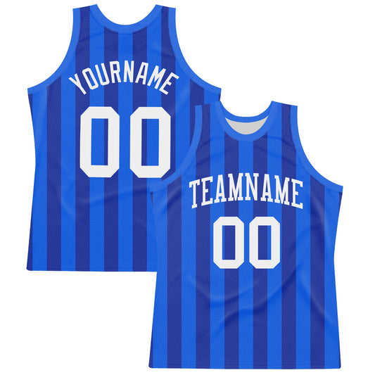 Custom Royal White Line Round Neck Sublimation Basketball Set Jersey - Main View