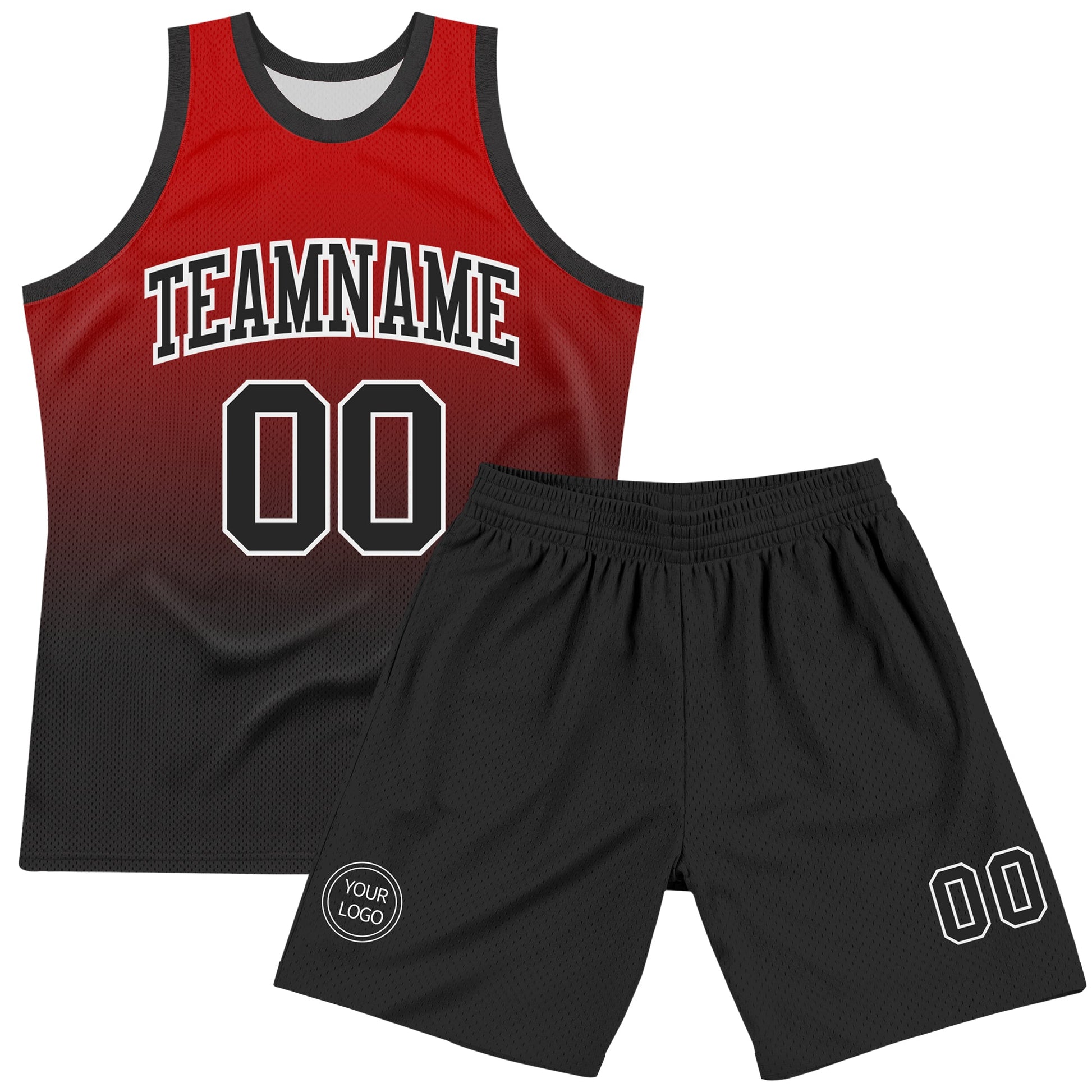 Custom Red Black-White Fade Fashion Round Neck Sublimation Basketball Set Jersey view 2