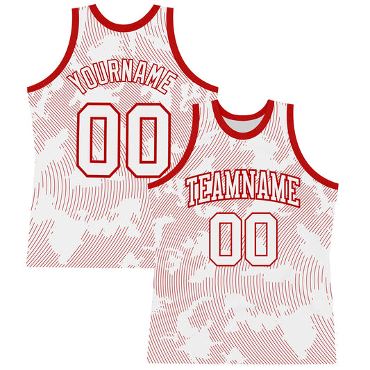 Custom White Red Curve Lines Round Neck Sublimation Basketball Set Jersey - Main View