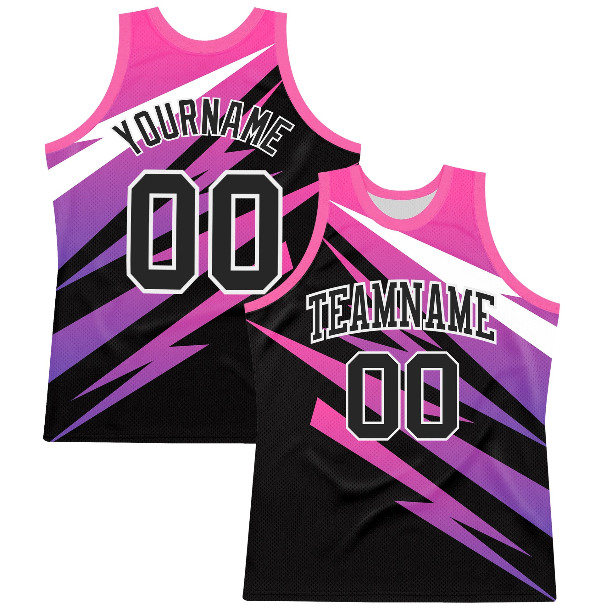 Custom Pink Black-White Line Round Neck Sublimation Basketball Set Jersey - Main View