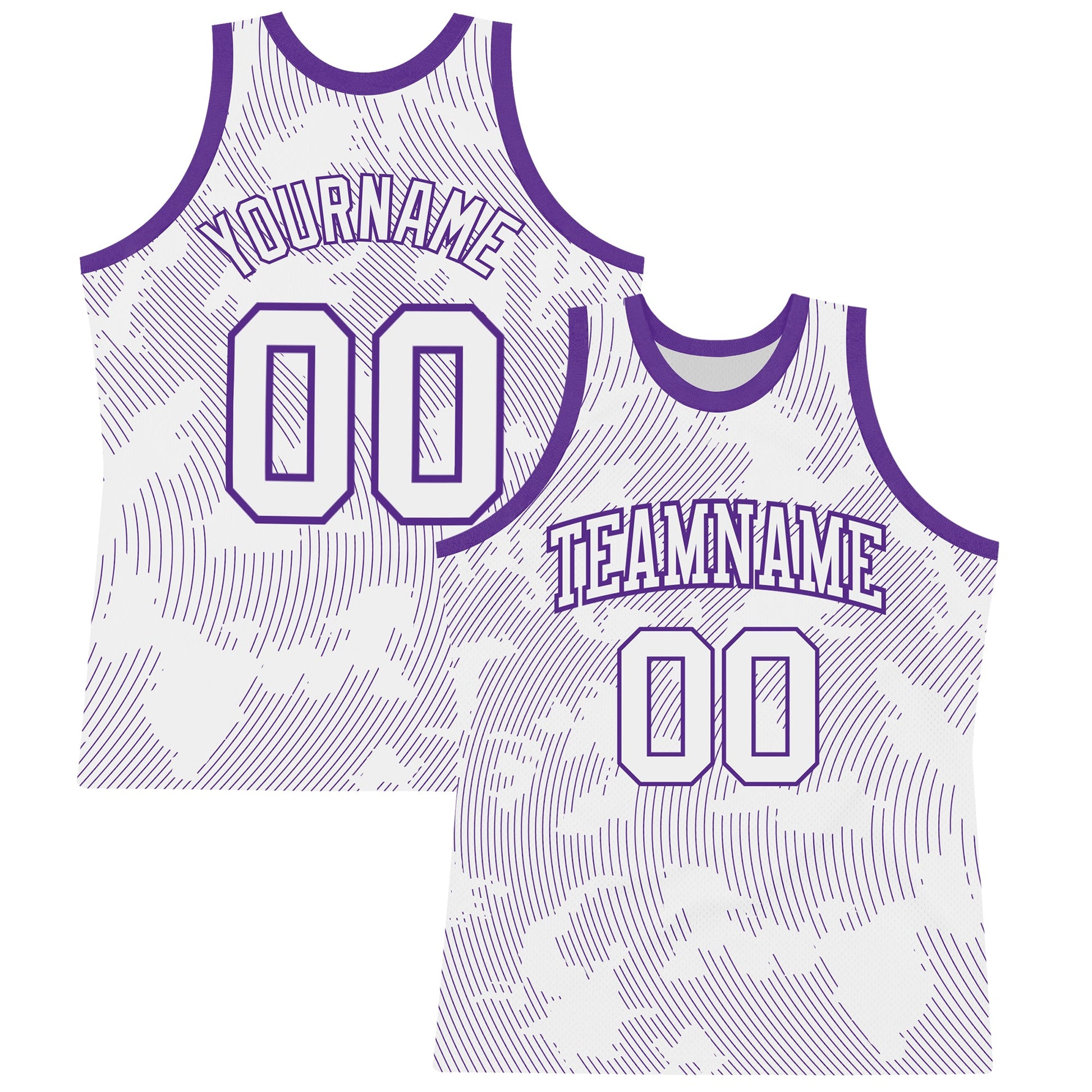 Custom White Purple Curve Lines Round Neck Sublimation Basketball Set Jersey - Main View