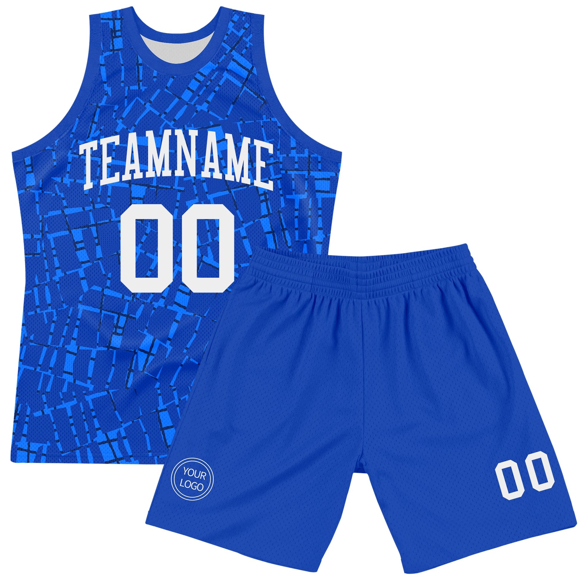 Custom Royal White Round Line Neck Sublimation Basketball Set Jersey view 2