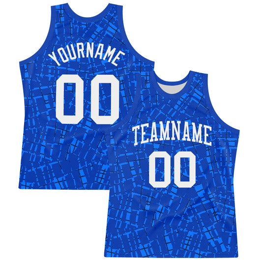 Custom Royal White Round Line Neck Sublimation Basketball Set Jersey - Main View
