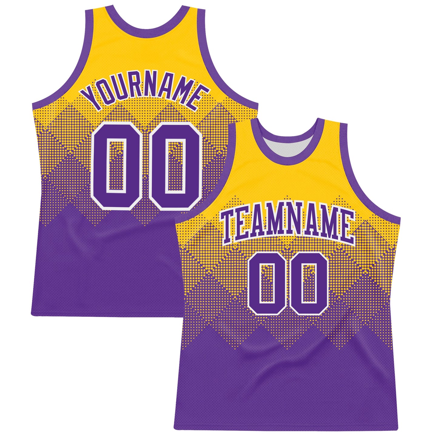Custom Yellow Purple-White Gradient Square Shapes Round Neck Sublimation Basketball Set Jersey - Main View