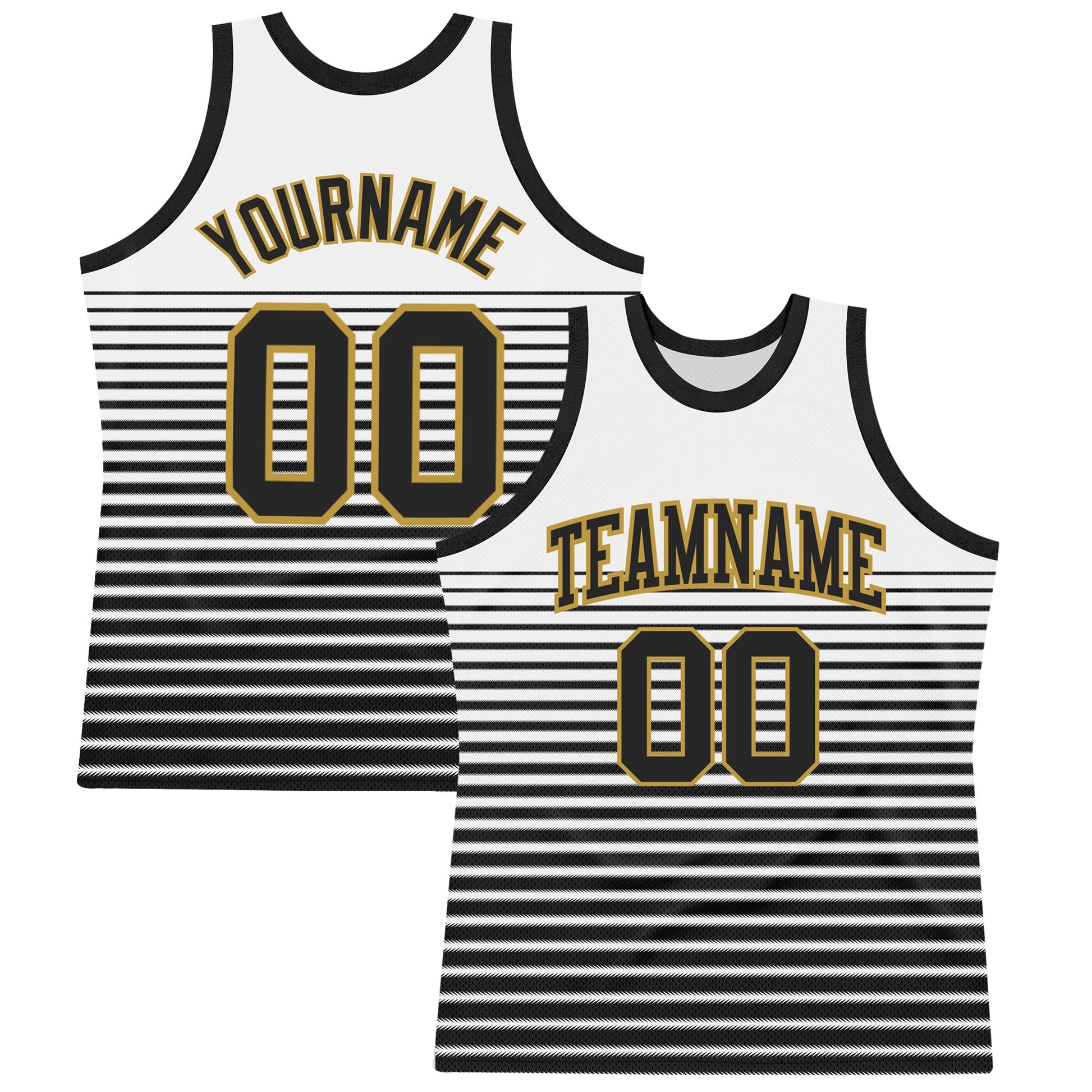 Custom White Black-Old Gold Pinstripe Fade Fashion Round Neck Sublimation Basketball Set Jersey - Main View
