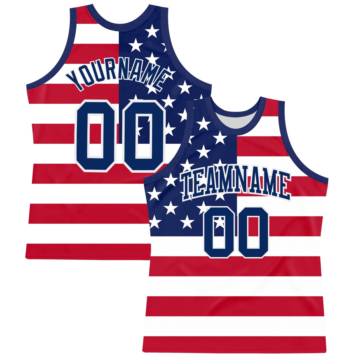 Custom Red Royal-White American Flag Round Neck Sublimation Basketball Set Jersey - Main View
