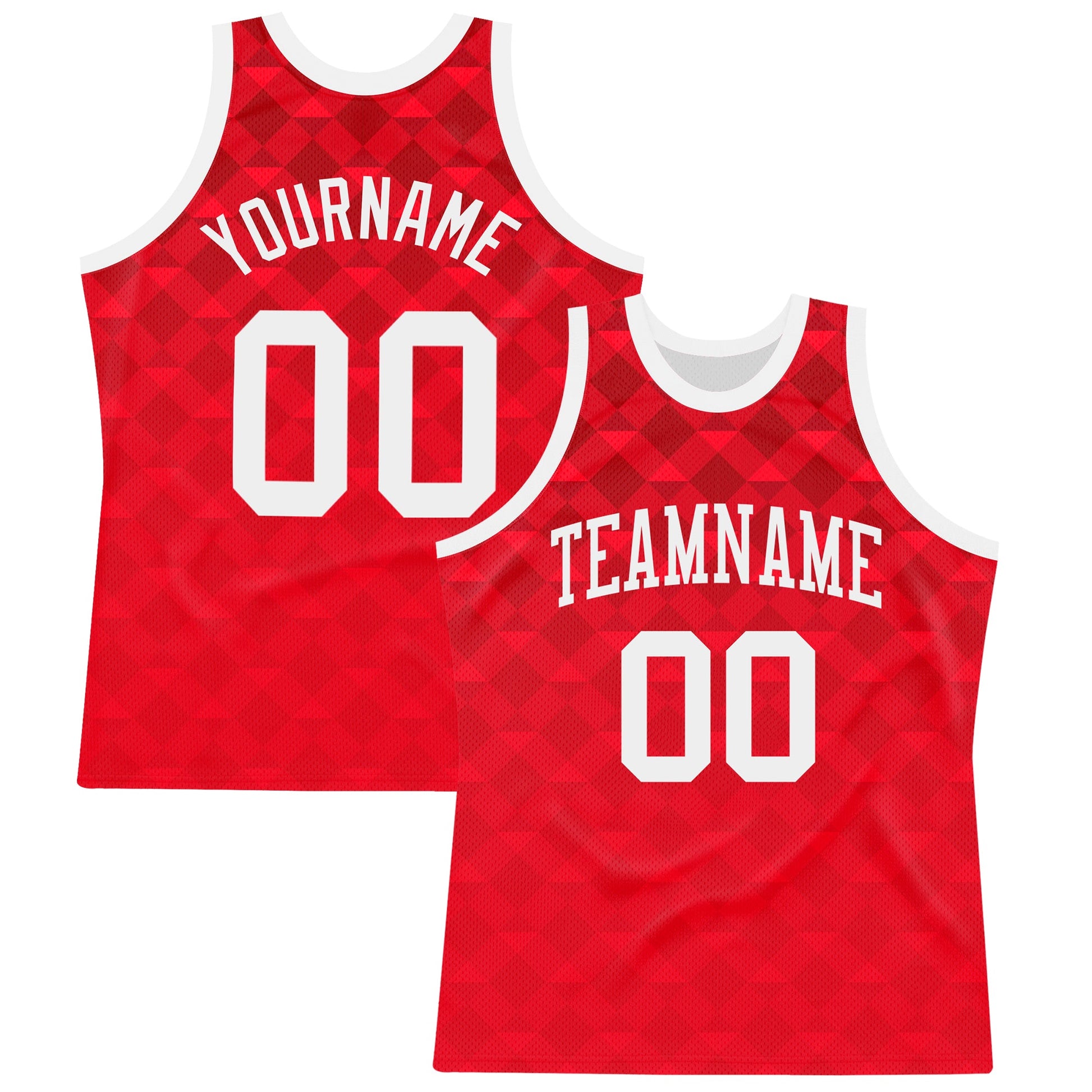 Custom Red White Geometric Shape Round Neck Sublimation Basketball Set Jersey - Main View