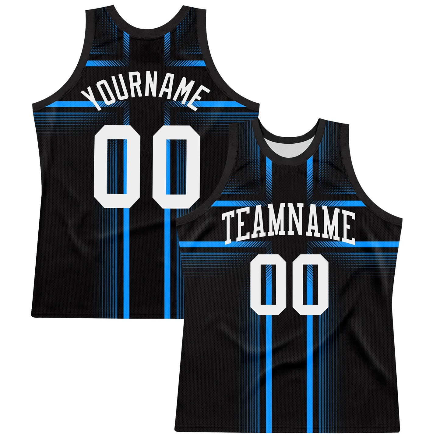 Custom Black White-Light Blue Line Round Neck Sublimation Basketball Set Jersey - Main View
