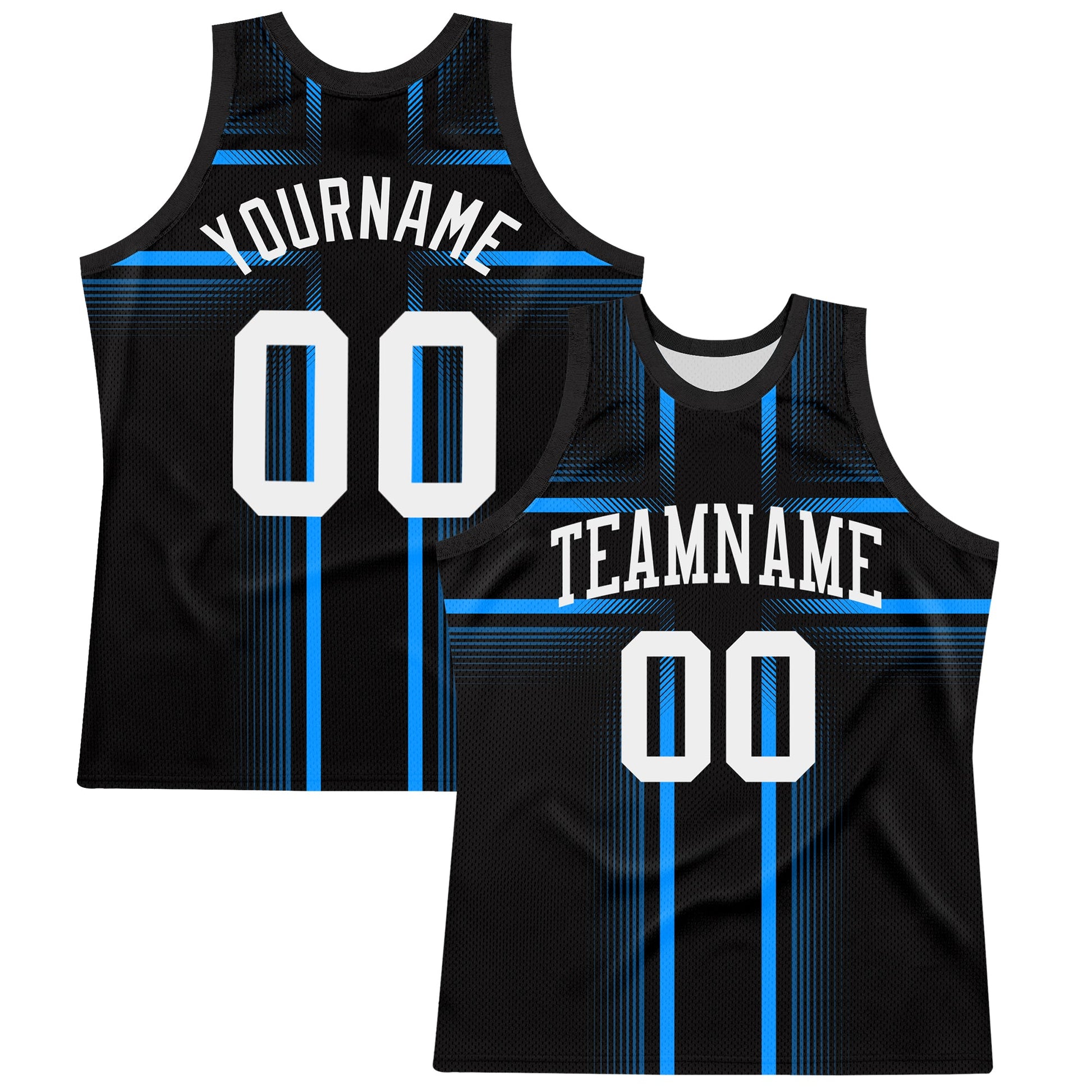 Custom Black White-Light Blue Line Round Neck Sublimation Basketball Set Jersey - Main View