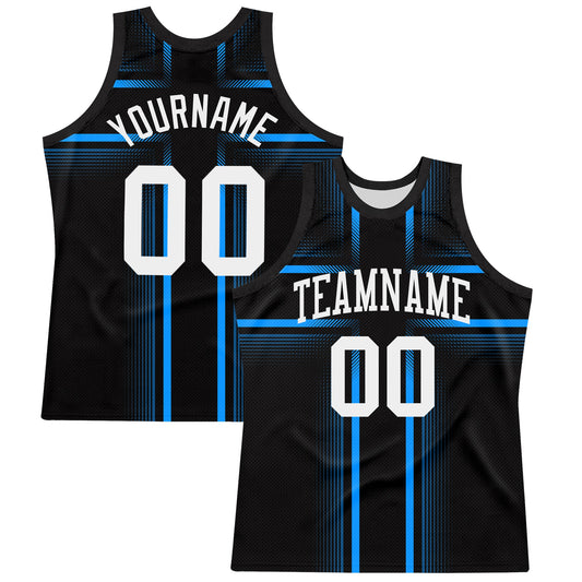 Custom Black White-Light Blue Line Round Neck Sublimation Basketball Set Jersey - Main View