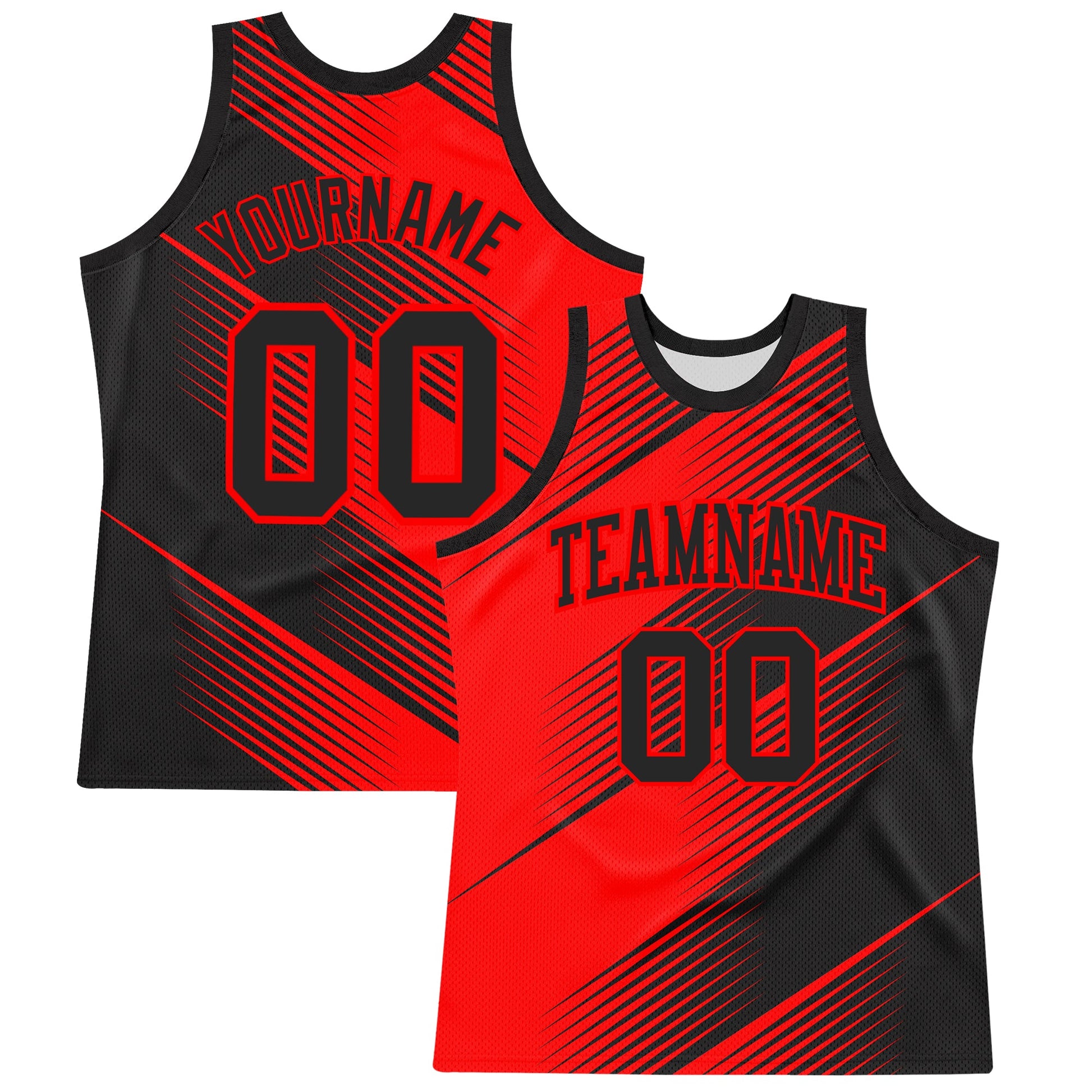 Custom Red Black Line Round Neck Sublimation Basketball Set Jersey - Main View