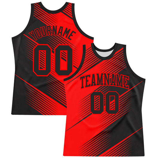 Custom Red Black Line Round Neck Sublimation Basketball Set Jersey - Main View
