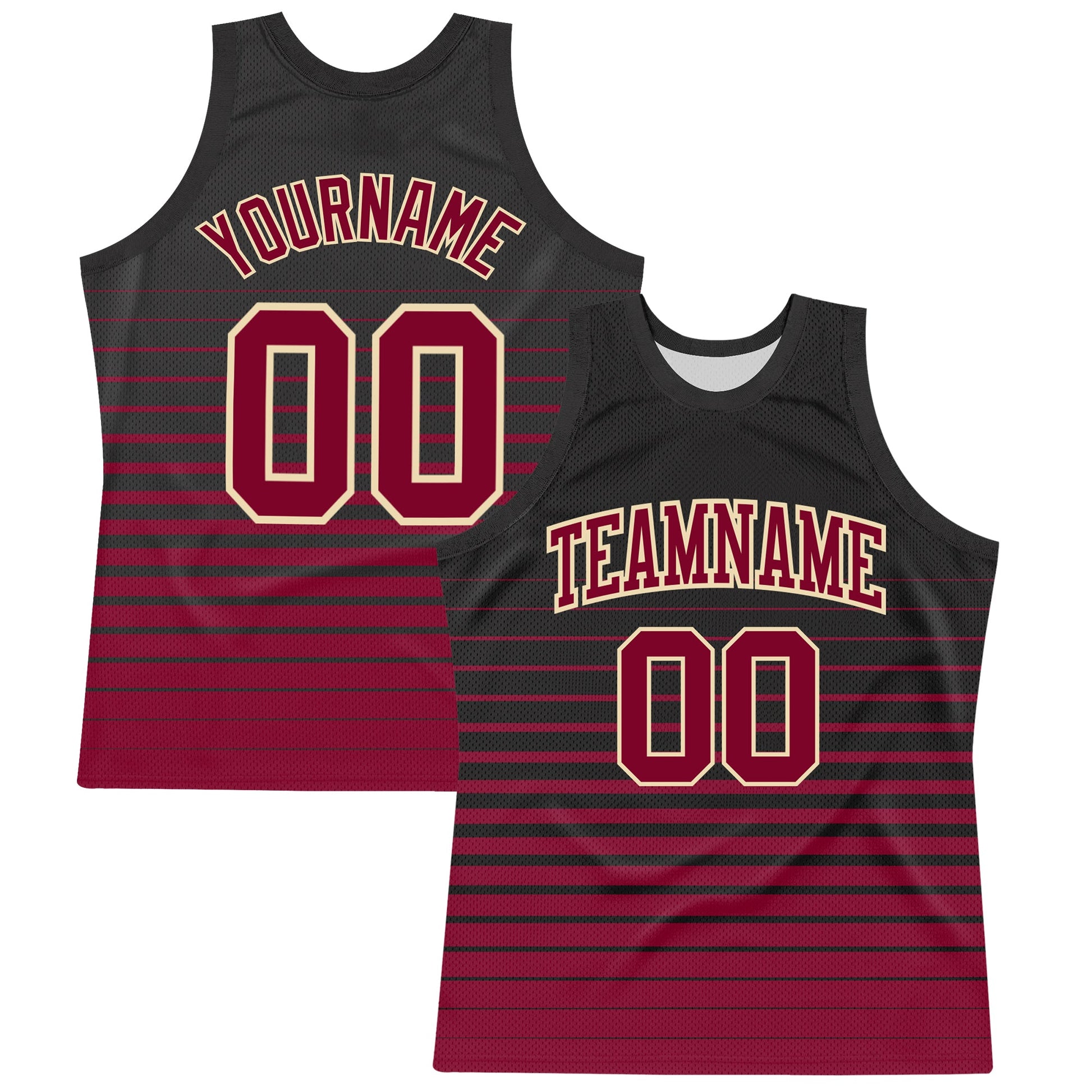 Custom Black Maroon-Cream Pinstripe Fade Fashion Round Neck Sublimation Basketball Set Jersey - Main View