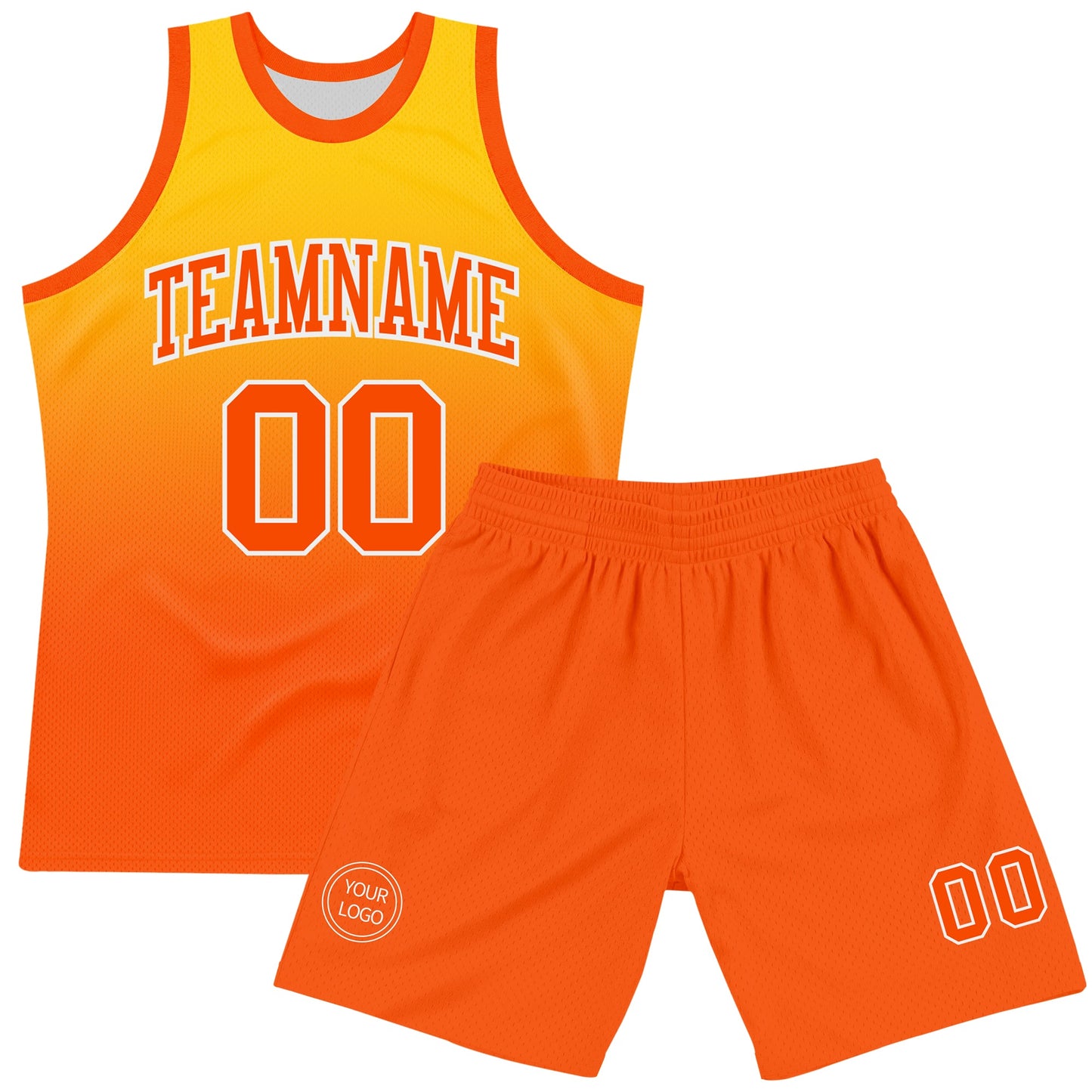 Custom Yellow Orange-White Fade Fashion Round Neck Sublimation Basketball Set Jersey view 2