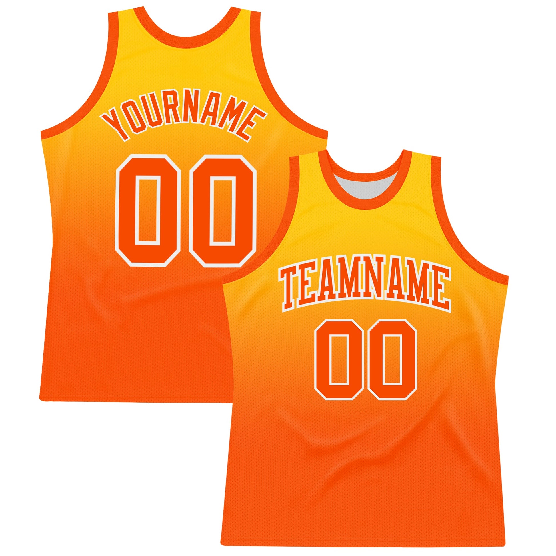Custom Yellow Orange-White Fade Fashion Round Neck Sublimation Basketball Set Jersey - Main View
