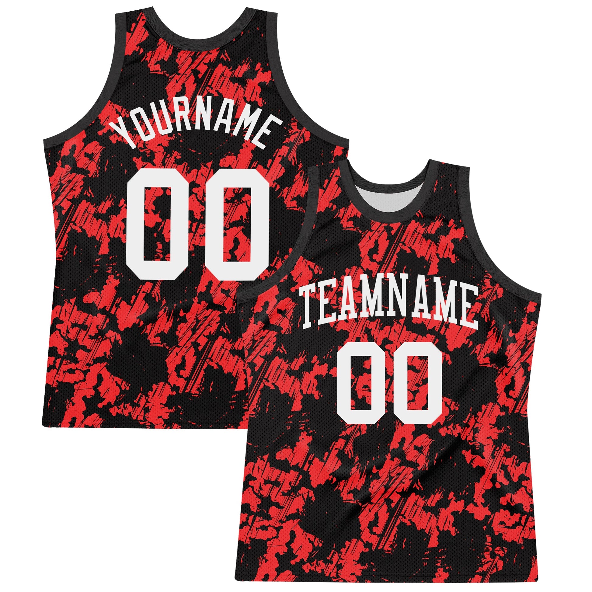 Custom Black White-Red Splash Round Neck Sublimation Basketball Set Jersey - Main View