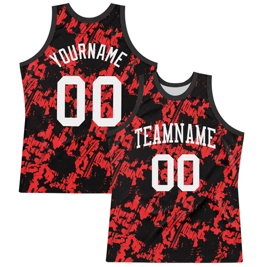 Custom Black White-Red Splash Round Neck Sublimation Basketball Set Jersey - Main View