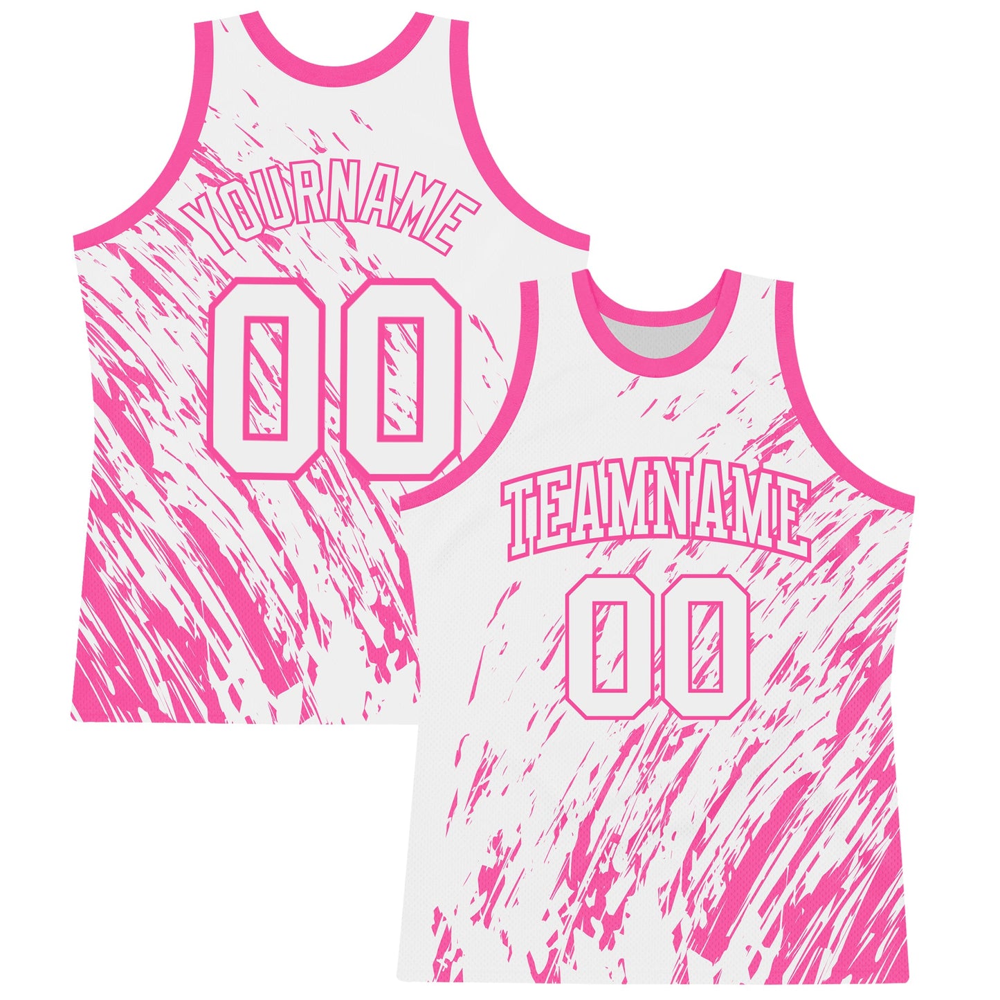 Custom White Pink Splash Round Neck Sublimation Basketball Set Jersey - Main View