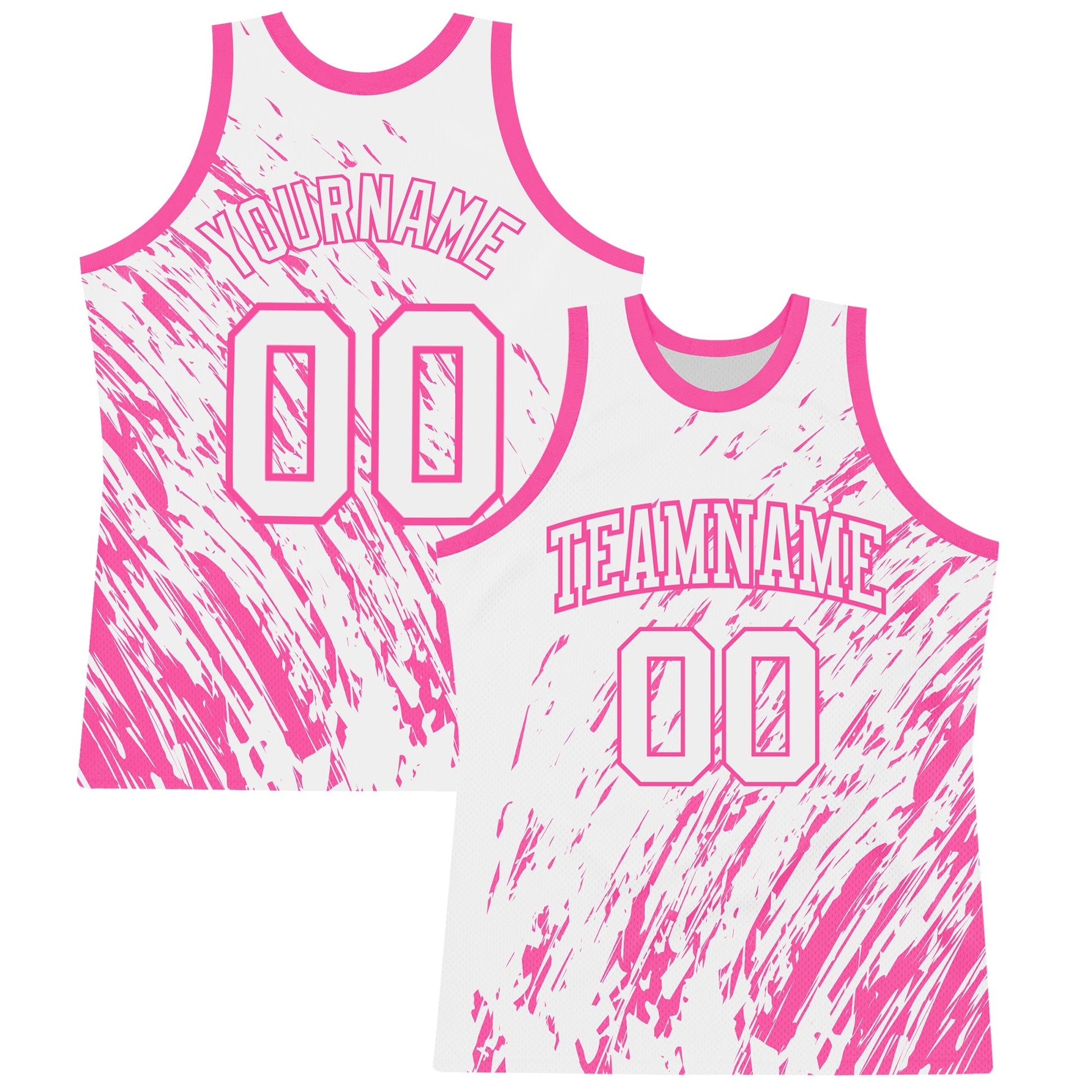 Custom White Pink Splash Round Neck Sublimation Basketball Set Jersey - Main View
