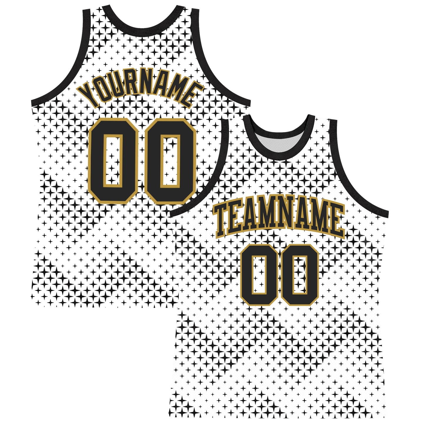 Custom White Black-Old Gold Geometric Shape Round Neck Sublimation Basketball Set Jersey - Main View