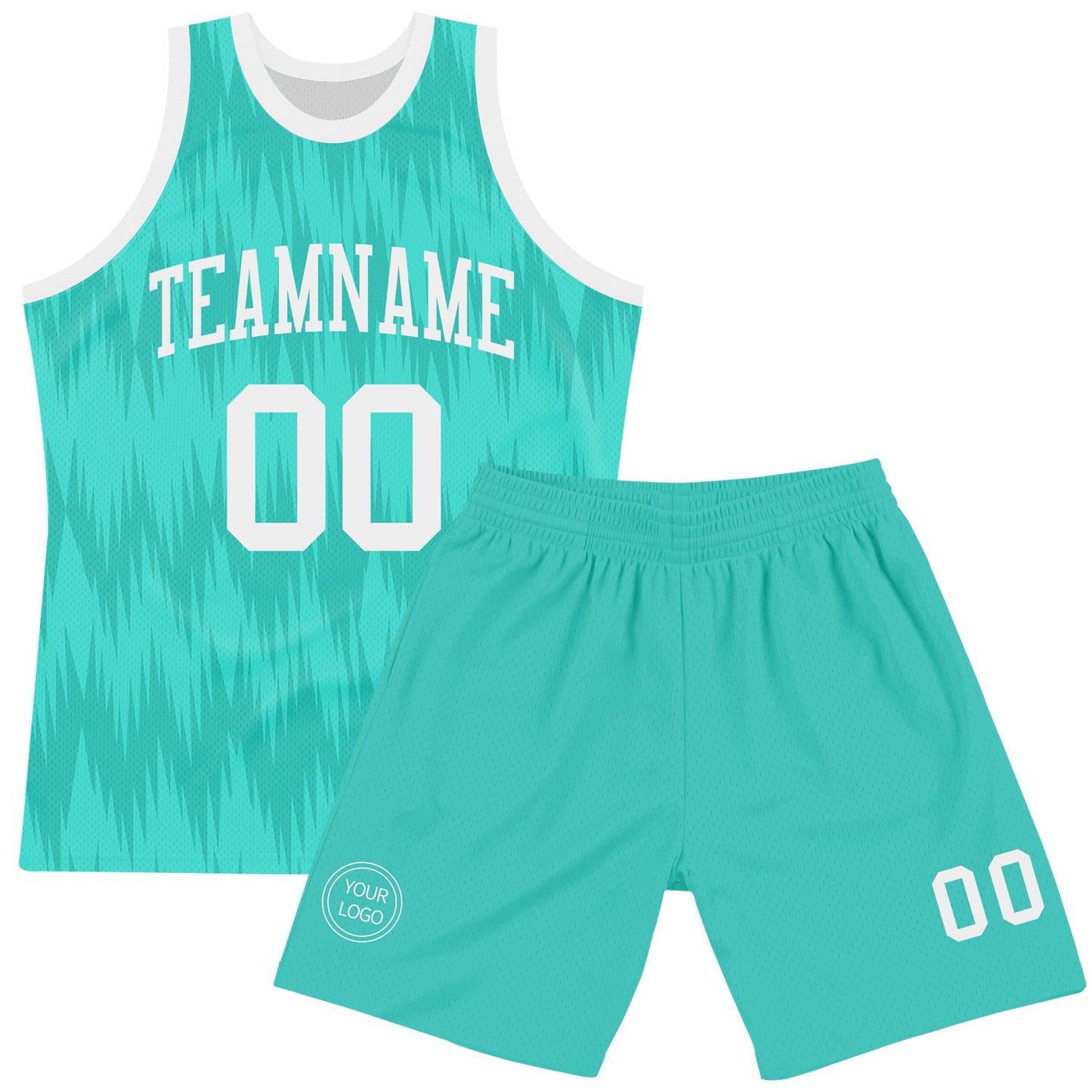 Custom Aqua White Wave Round Neck Sublimation Basketball Set Jersey view 2
