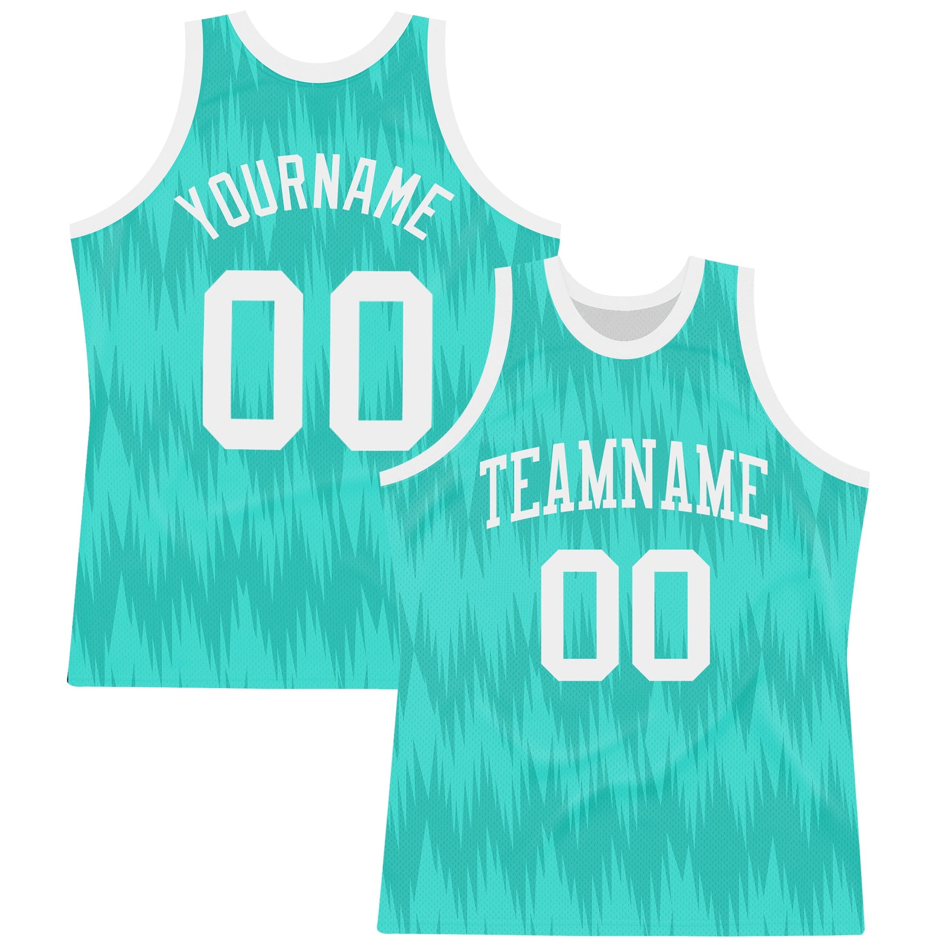 Custom Aqua White Wave Round Neck Sublimation Basketball Set Jersey - Main View