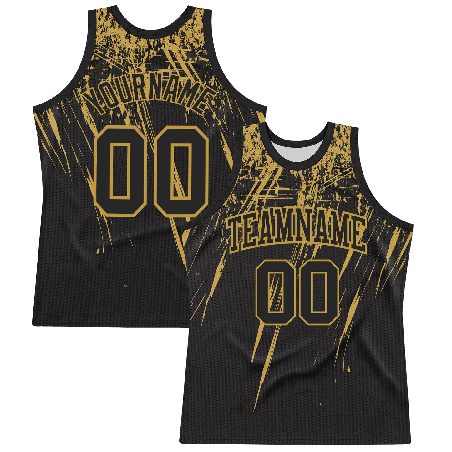 Custom Black Old Gold Splash Round Neck Sublimation Basketball Set Jersey - Main View