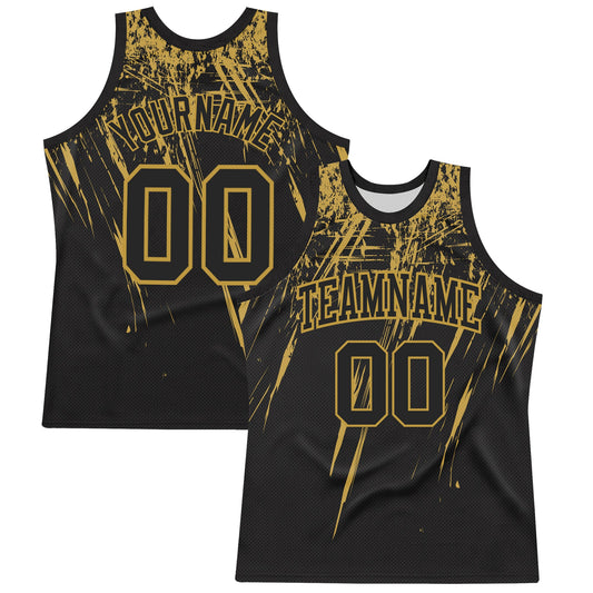 Custom Black Old Gold Splash Round Neck Sublimation Basketball Set Jersey - Main View