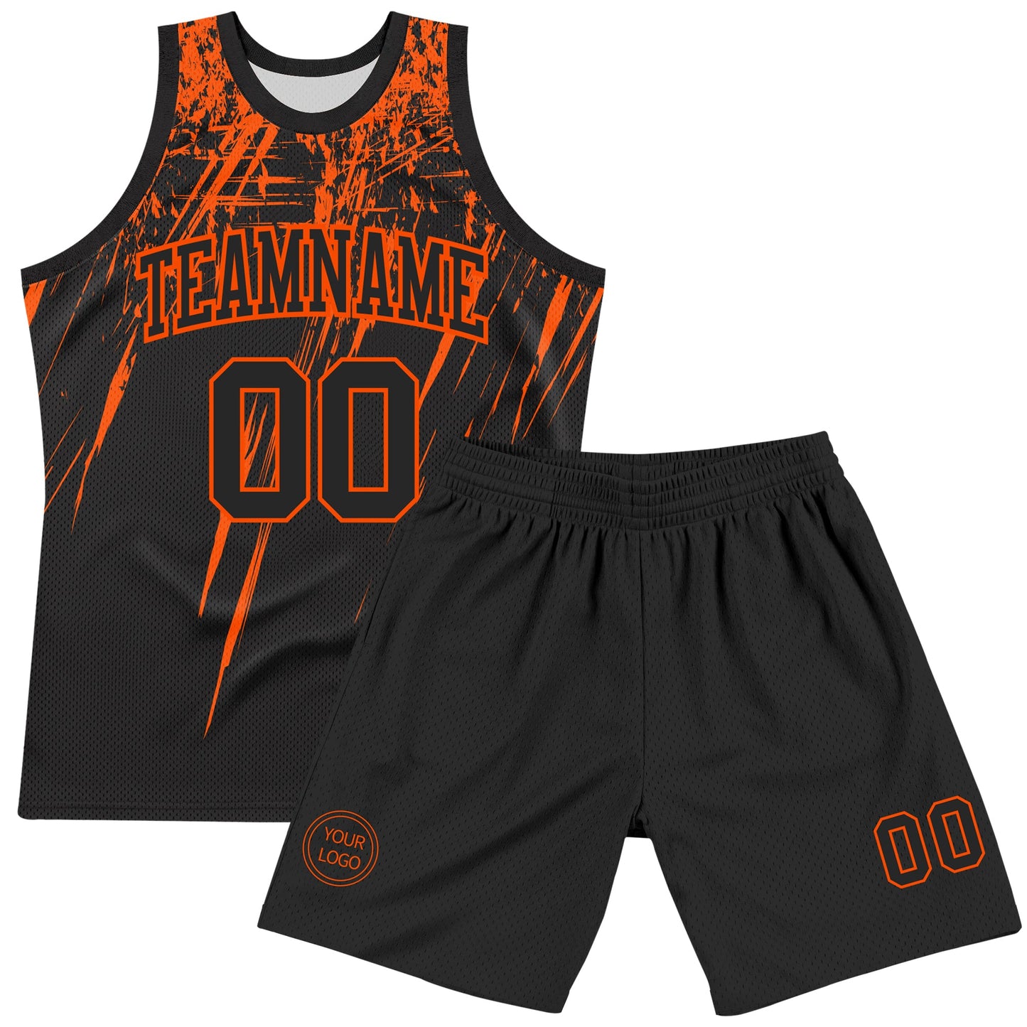 Custom Black Orange Splash Round Neck Sublimation Basketball Set Jersey view 2