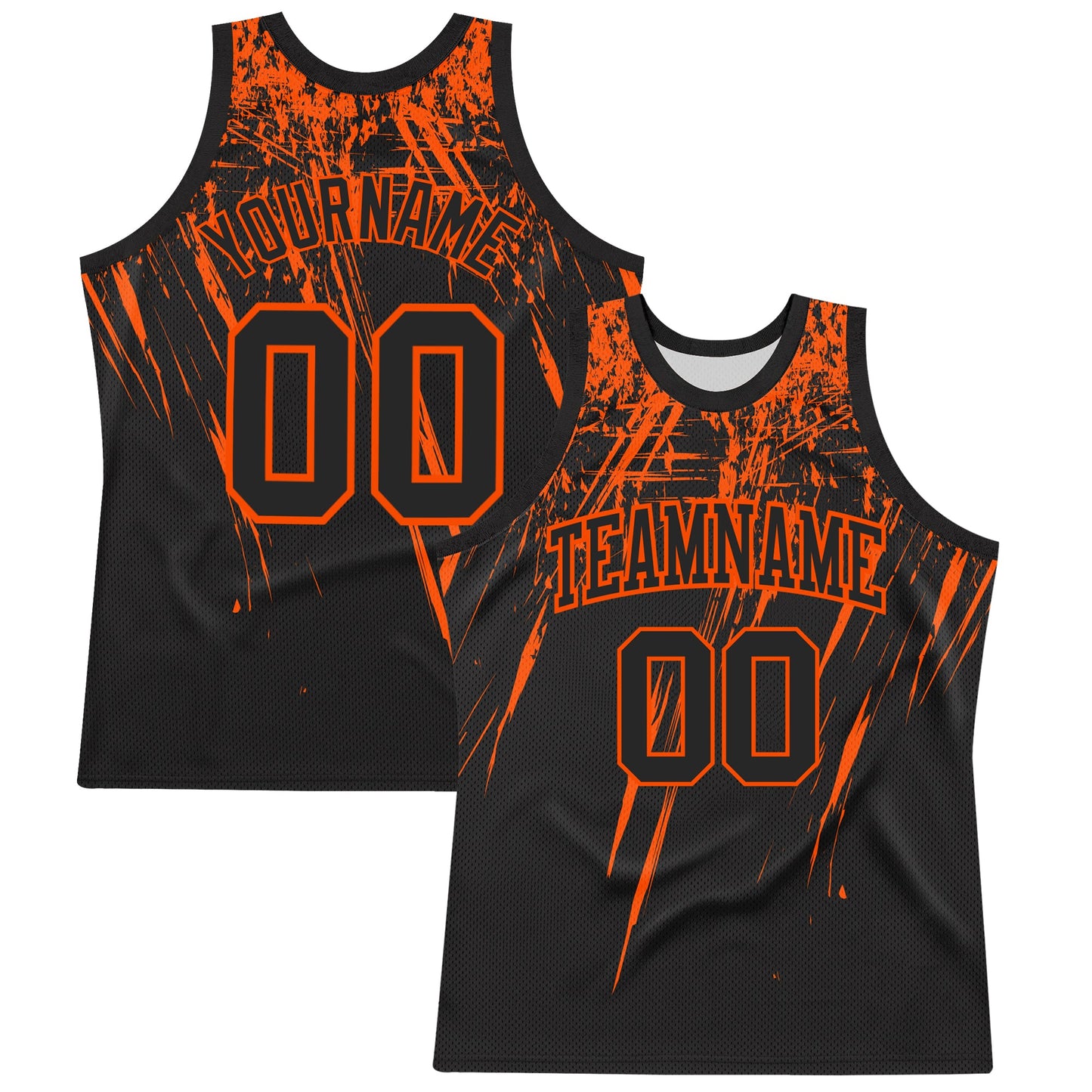 Custom Black Orange Splash Round Neck Sublimation Basketball Set Jersey - Main View