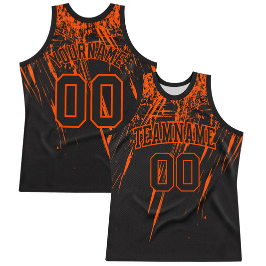 Custom Black Orange Splash Round Neck Sublimation Basketball Set Jersey - Main View