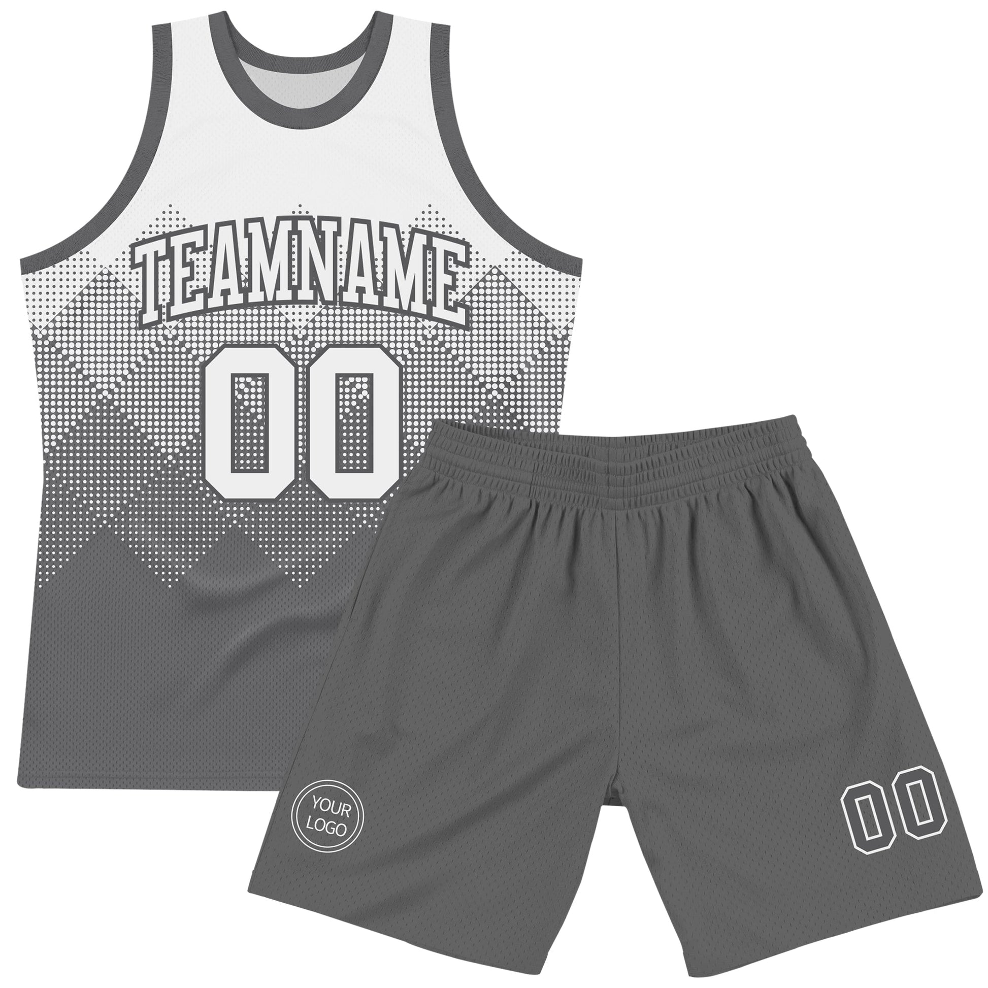 Custom White Steel Gray Gradient Square Shapes Round Neck Sublimation Basketball Set Jersey view 2