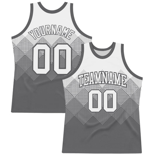 Custom White Steel Gray Gradient Square Shapes Round Neck Sublimation Basketball Set Jersey - Main View