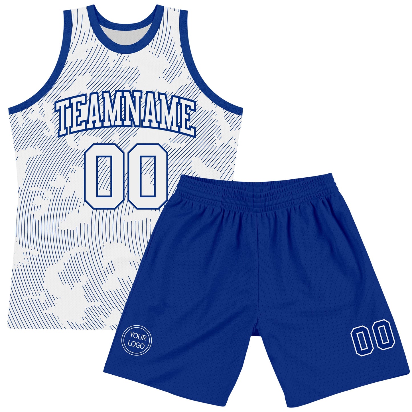 Custom White Royal Curve Lines Round Neck Sublimation Basketball Set Jersey view 2